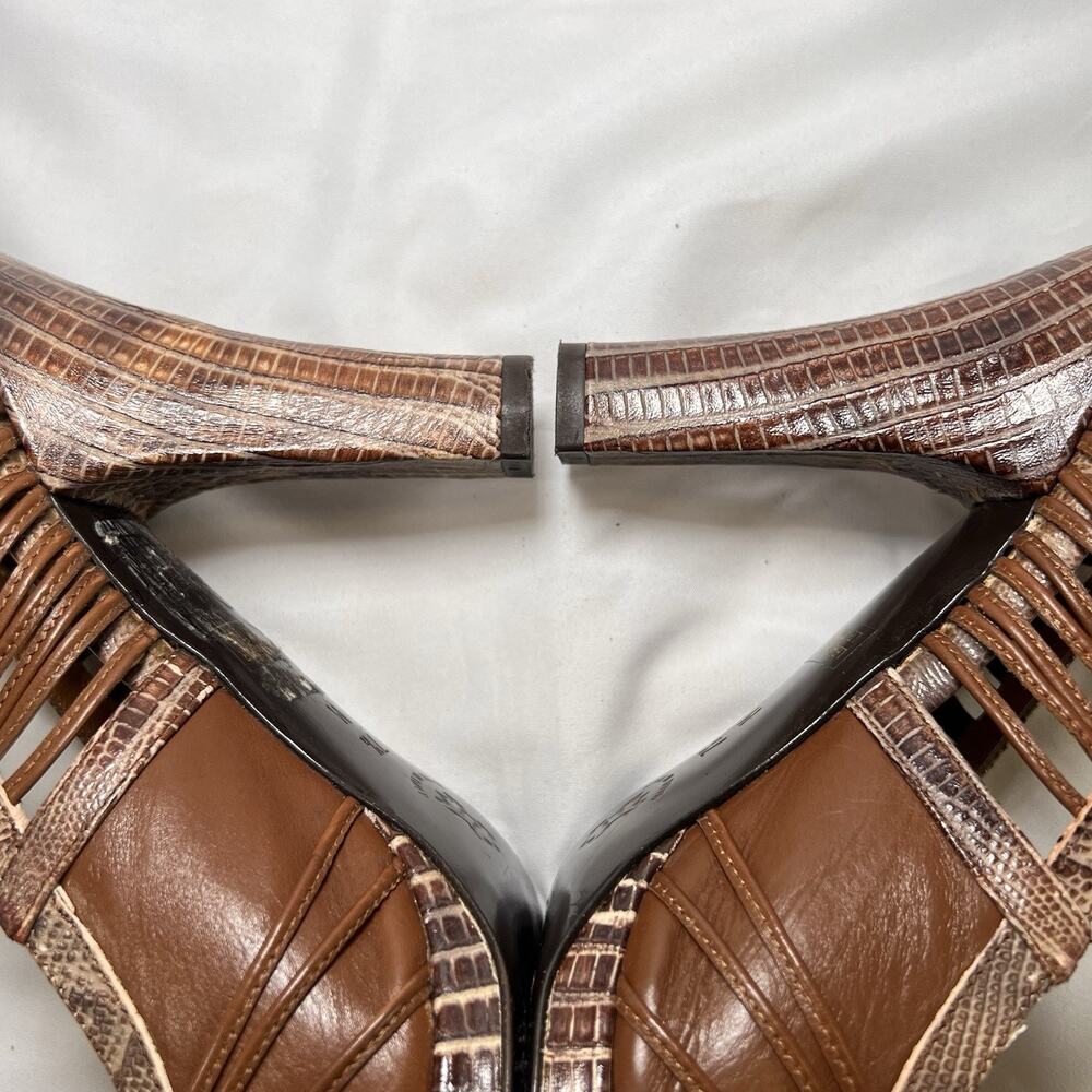 Isabella Fiore Heels Size 7.5 Brown Leather Snakeskin Embossed Flower *Altered - Picture 11 of 15